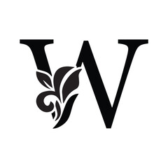 letter W. flower letters. Vintage ornament initial Alphabet. Logo vector	