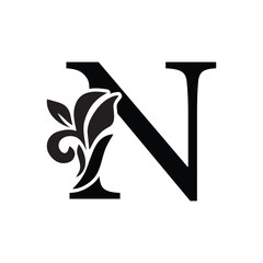 letter N. flower letters. Vintage ornament initial Alphabet. Logo vector	