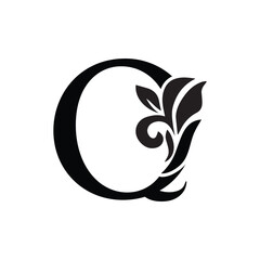 Fototapeta premium letter Q. flower letters. Vintage ornament initial Alphabet. Logo vector 