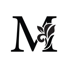 letter M. flower letters. Vintage ornament initial Alphabet. Logo vector	
