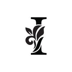 letter I. flower letters. Vintage ornament initial Alphabet. Logo vector	