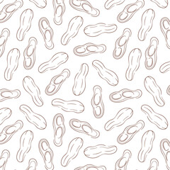 Peanut seamless pattern in line art style. Design for wallpapers, wrapping papers, restaurant menu, web page background, textile, food store. Vector illustration on a white background.