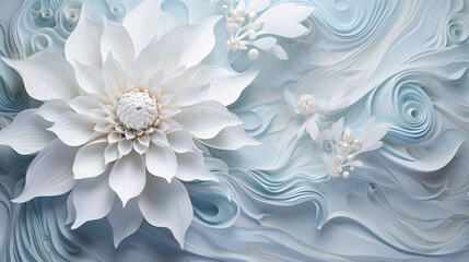 3D flower group Blue on white background, oil paint style - obrazy, fototapety, plakaty
