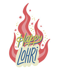 Happy Lohri Indian Punjabi festival. Colored fire vector illustration of happy celebration Lohry. Trendy concept of happy lohry festival. Lettering design for print card, web or t-shirt. - 707770608