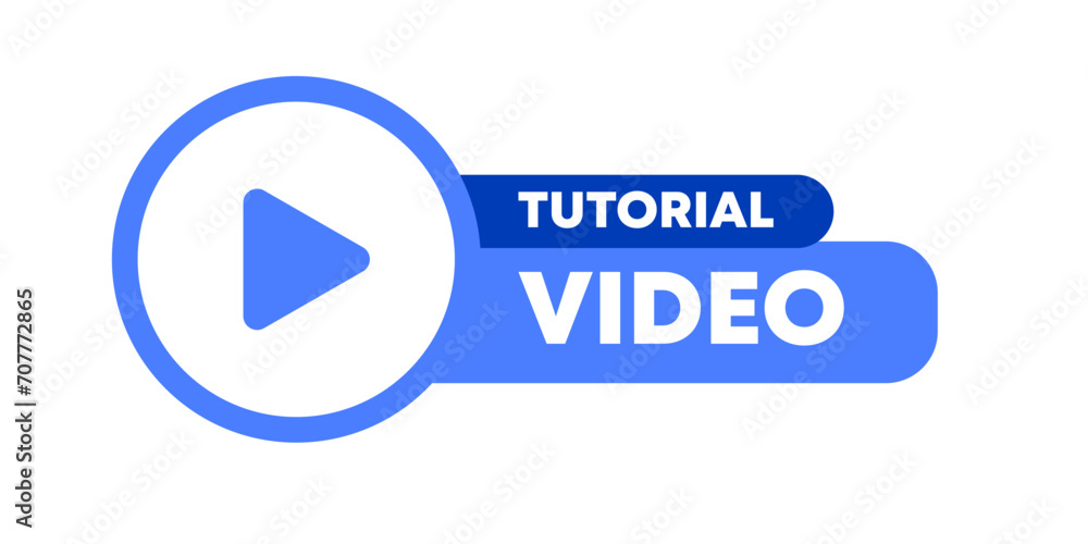 Poster video tutorial button. flat, blue, video tutorial icon, play button. vector icon