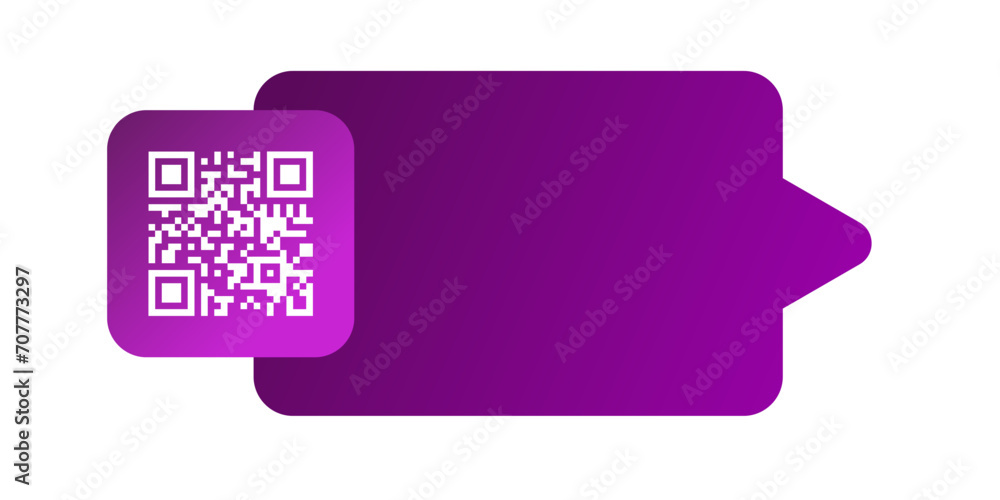 Poster mockup of a sign with qr-code. flat, purple, qr-code icon, space for text template. vector icon