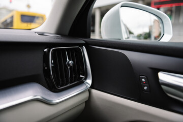 Deflector. Detail interior. Car ventilation system. Car air conditioner closeup. Air ducts....