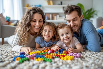 Fototapeta premium portrait of a family playing toys and smiling