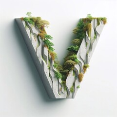 V letter shape 3D Lettering That Blends Concrete With Nature. AI generated illustration