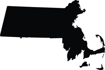 Black Map of US federal state of Massachusetts