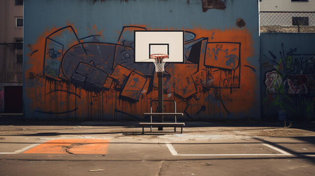 Urban Basketball Court With Graffiti Wall