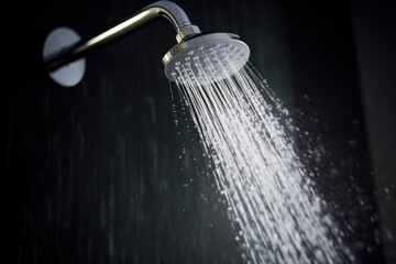 Modern shower head with open faucet, refreshing