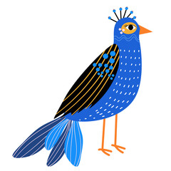 Bright bird, vector, flat style, childish, stylized bird.