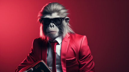 Stylish Baboon in Suit with Leather Briefcase