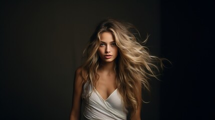 Naklejka premium Blonde caucasian female attractive posing portrait image