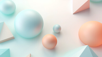 3d smooth different shapes. Abstract geometric background with pastel colour palette. Aesthetic concept. Generative AI
