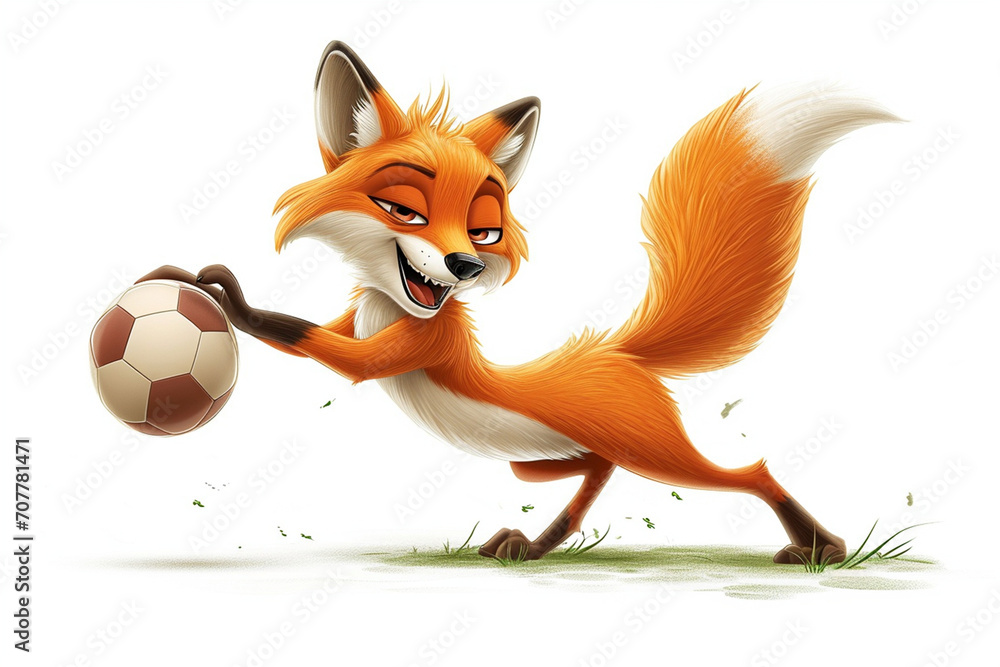 Wall mural cartoon fox playing ball