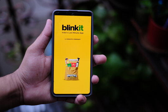 Blinkit Grocery Delivery Application on Smartphone, formerly Grofers, is an Indian instant delivery service : Delhi, India January 2024