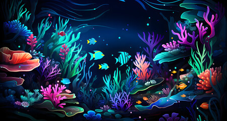 Fototapeta na wymiar a brightly colored underwater scene with fishes