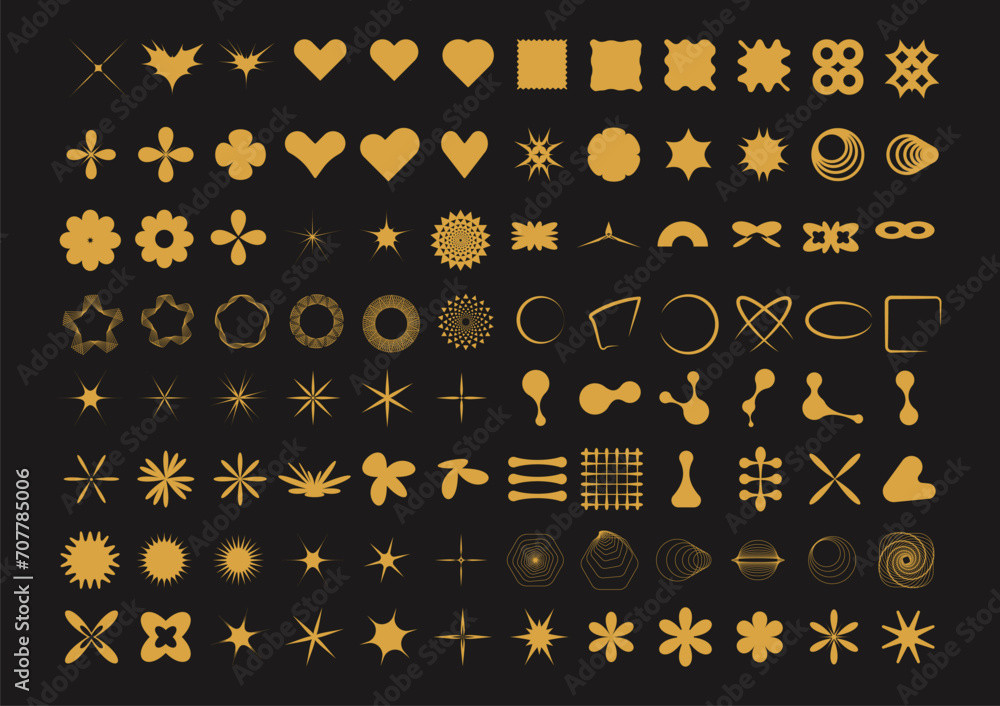 Poster y2k elements retro set. collection of different shapes for nostalgic design.