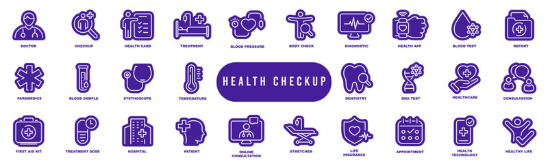 Health checkup line icon set. Medical care patient diagnosis icon collection