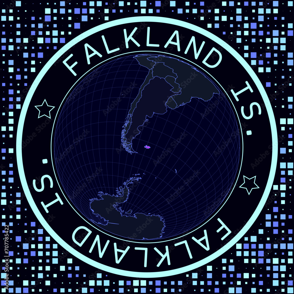 Poster falklands on globe vector. futuristic satelite view of the world centered to falklands. geographical
