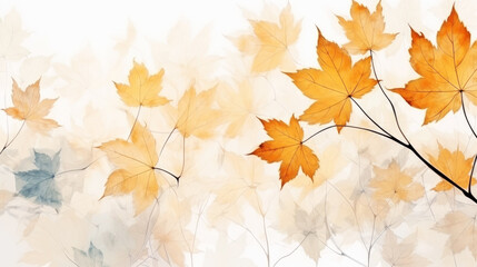 Naklejka na ściany i meble Maple leaves transparent watercolour background. Pastel colour palette. Generative AI
