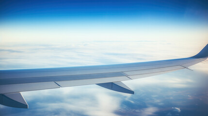 Fototapeta na wymiar Majestic Plane Wing and Cloudscape from Airplane Window