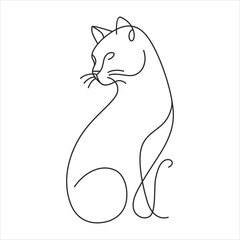 Cat in one line drawing style. Abstract and minimalist cat icon. Cat linear decoration design. Contunuous line drawing of cat. Vector illustration