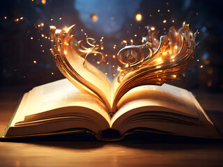 Open book with magic light Ai Generated