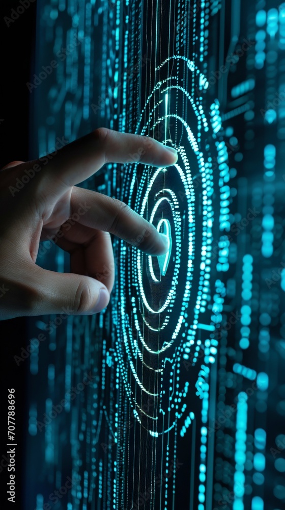 Aufkleber futuristic digital interface with human interaction. generative ai