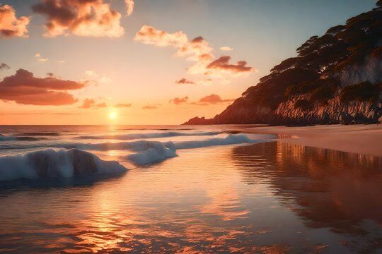 sunset on the beach of caribbean sea  3d render