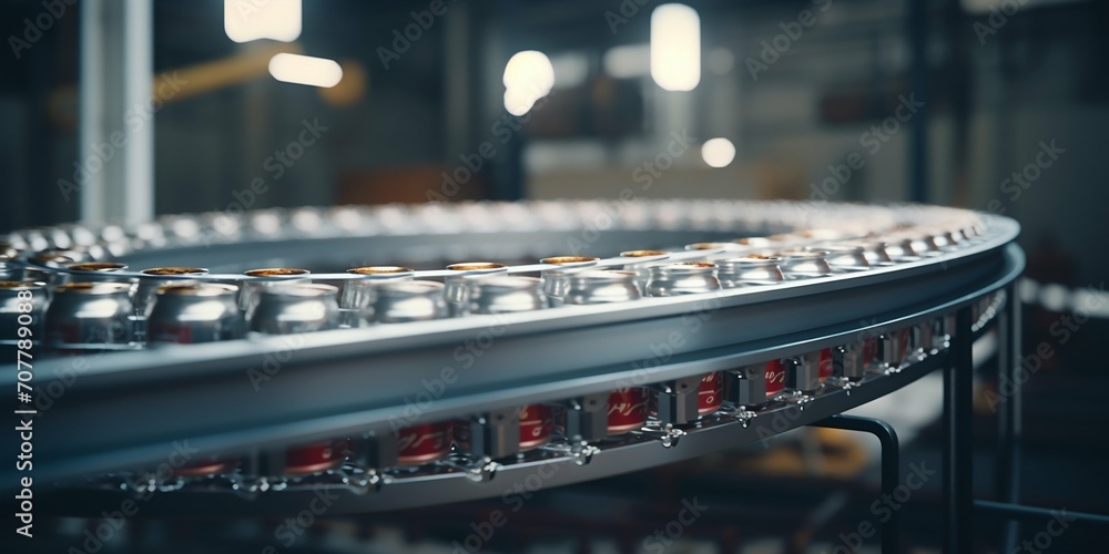Poster automated beverage can production line. generative ai