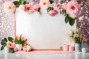 Naklejka na ściany i meble Backdrop for photo studio with spring decor for kids and family photo sessions.Selective focus-