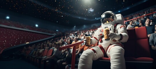 Astronaut Enjoying Movie Time: A Cosmic Cinema Experience. Generative ai - obrazy, fototapety, plakaty