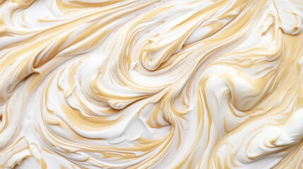 Fototapeta premium Close-up of vanilla ice cream texture. Top view of frozen white-yellow gelato surface. Food background. Generative AI