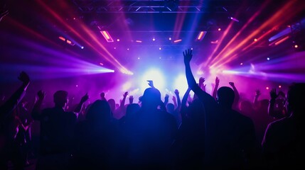 Obraz premium Euphoric Crowd at a Vibrant Neon Music Concert. Generative ai