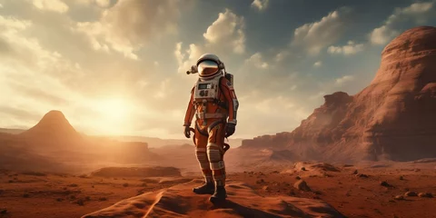  Astronaut on Mars Surveying the Terrain. Generative ai © Scrudje