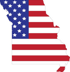 Map of US federal state of Missouri with the flag of the United States of America