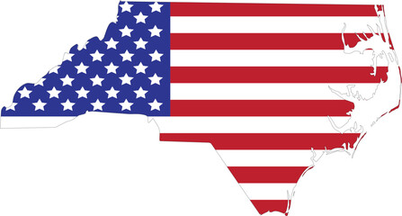 Map of US federal state of North Carolina with the flag of the United States of America