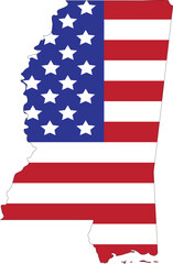 Map of US federal state of Mississippi with the flag of the United States of America