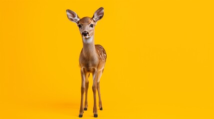 A cute deer stands on a simple background. - obrazy, fototapety, plakaty