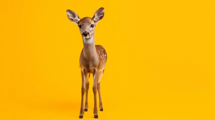 Foto op Aluminium A cute deer stands on a simple background. © samuneko