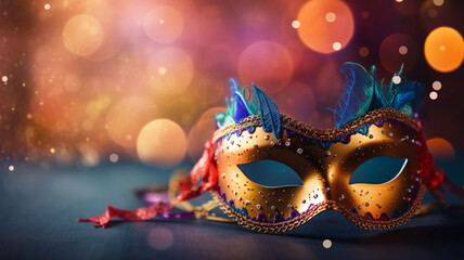 carnival mask with colorful bokeh background