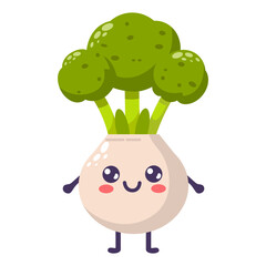 Groovy cartoon funny cabbage. Happy cute vegetable character with plant with smiling face, graphic elements isolated collection. Vector food illustration.