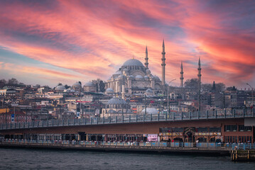 The Sultan Ahmed Mosque in Istanbul at sunset.