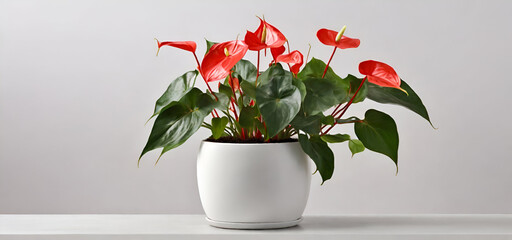 red green anthurium plant in a white pot for indoor decoration, overlay template texture isolated on transparent background. generated by AI