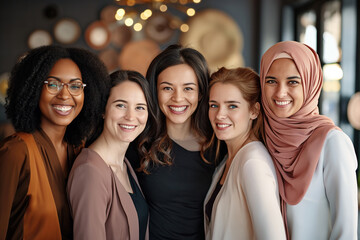 happy and smiling ethnically diverse group of women 