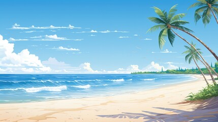 Tropical beach landscape with palm trees and clear sky. Vacation and travel.