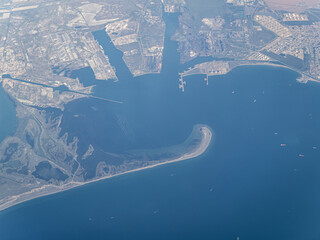 Aerial view of the cargo port harbor of Port-Saint-Louis-du-Rhône in France, near Marseilles